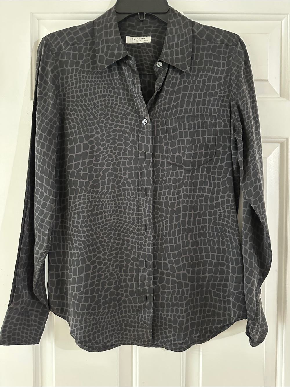 Equipment Charcoal Croc-Print 100% Silk Button-Down Shirt